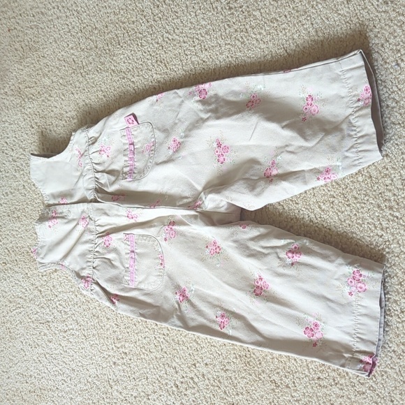 Gymboree Tan with Pink Floral Sleeveless Long Pants Jumpsuit Size 12-18 Months - Picture 5 of 7